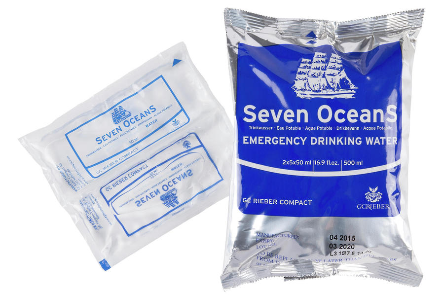 Emergency Drinking Water 10 x 50ml Sachets =0.5ltr  Seven Oceans   IN Stock image 0